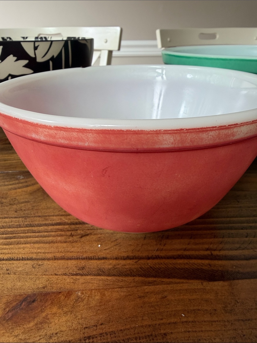 Colorful Ceramic Pyrex Mixing Bowl Set - Red, Teal, Blue - Picture 2 of 10